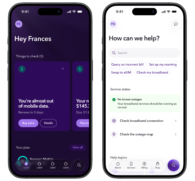 Home screen and Help screen in the Spark app