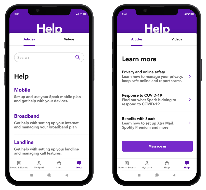 Two screens in the Spark app